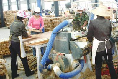 邵阳日报电子版_2011-06-02_综合新闻_经过培训后的妇女们在新生产线上加工木板